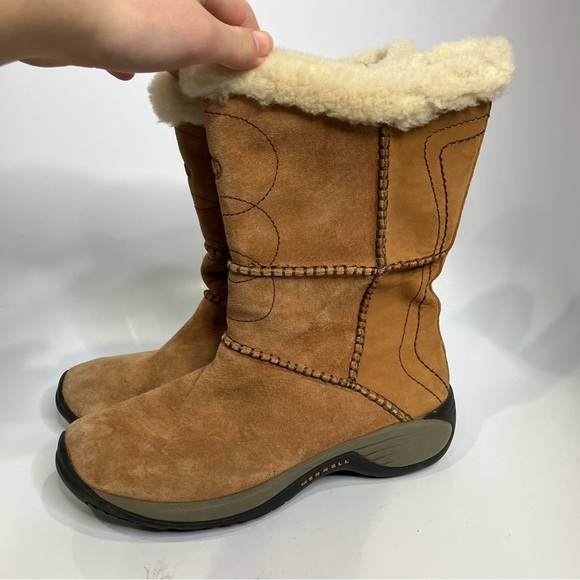 Merrell Encore peak caramel suede boots fur lined women’s size 7.5 - Picture 1 of 9